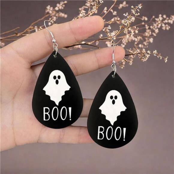 BOO Ghost Cute Halloween Earrings for Women Leather Horror Dangle Outfits - Picture 5 of 7